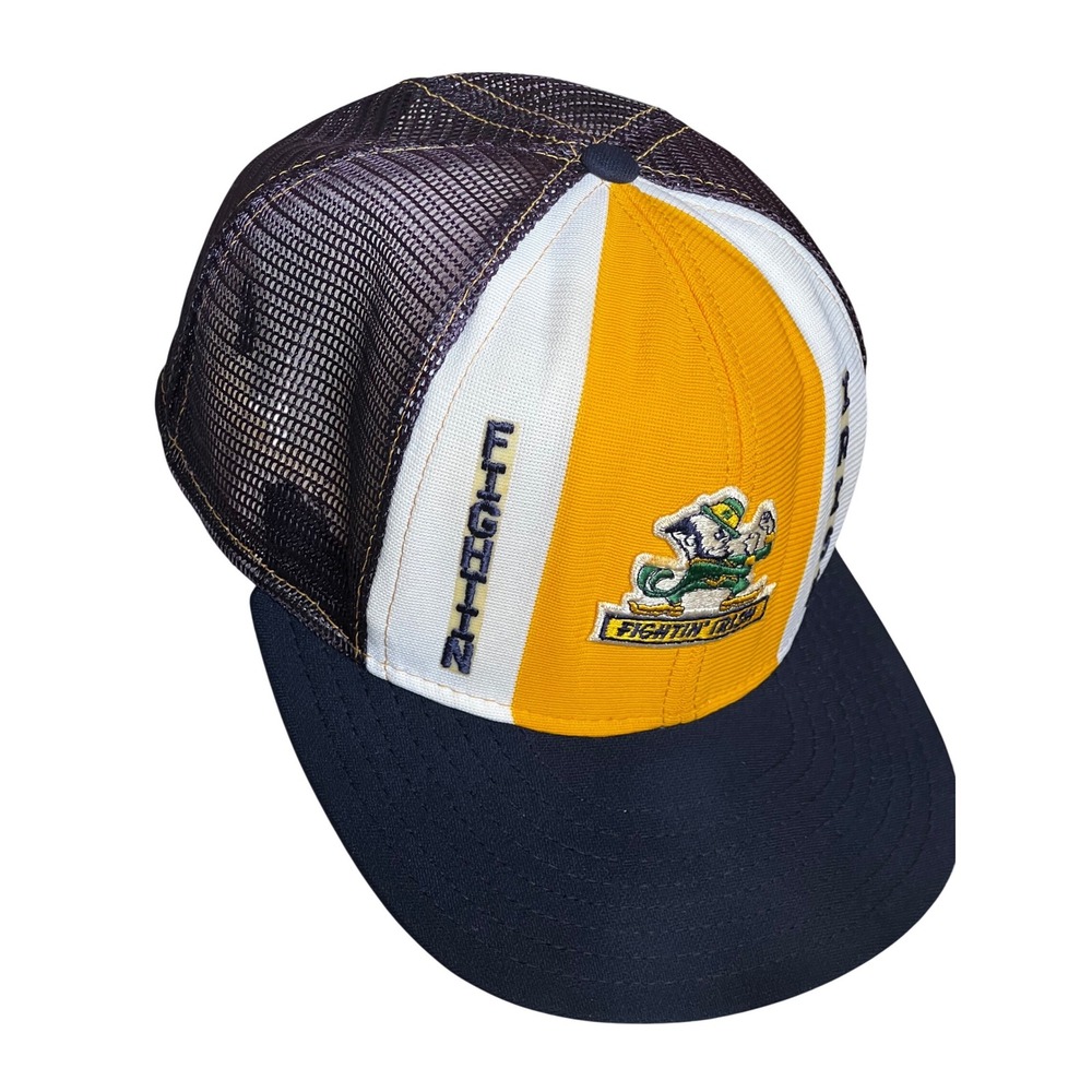 Vtg Notre Dame Fighting Irish Trucker Hat USA Lucky Stripes Snapback Mesh Cap - Picture 2 of 10